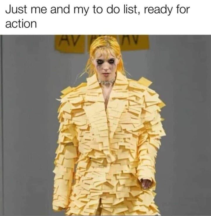 a model walking around with post-it notes on them