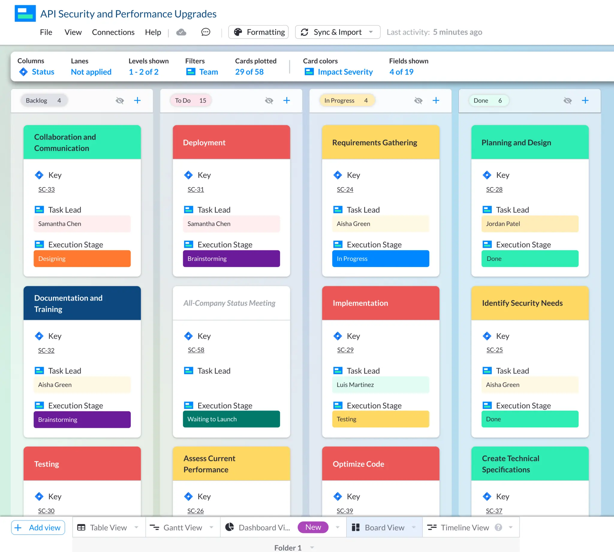 Example of a kanban view in Visor, used to create and share an agile product roadmap.