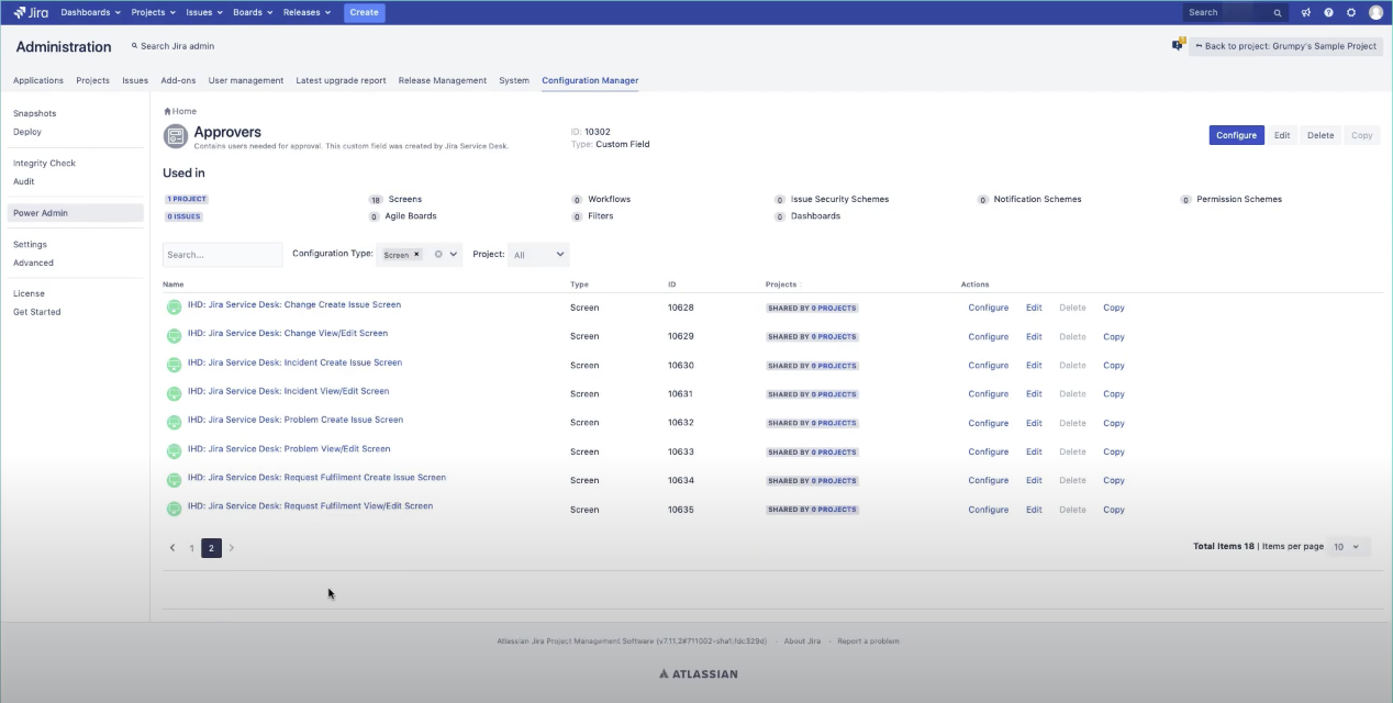 The Administration screen within Power Admin which is an app used by Jira admins