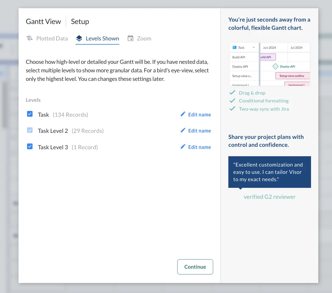 gantt chart step 3: decide which levels you want to show