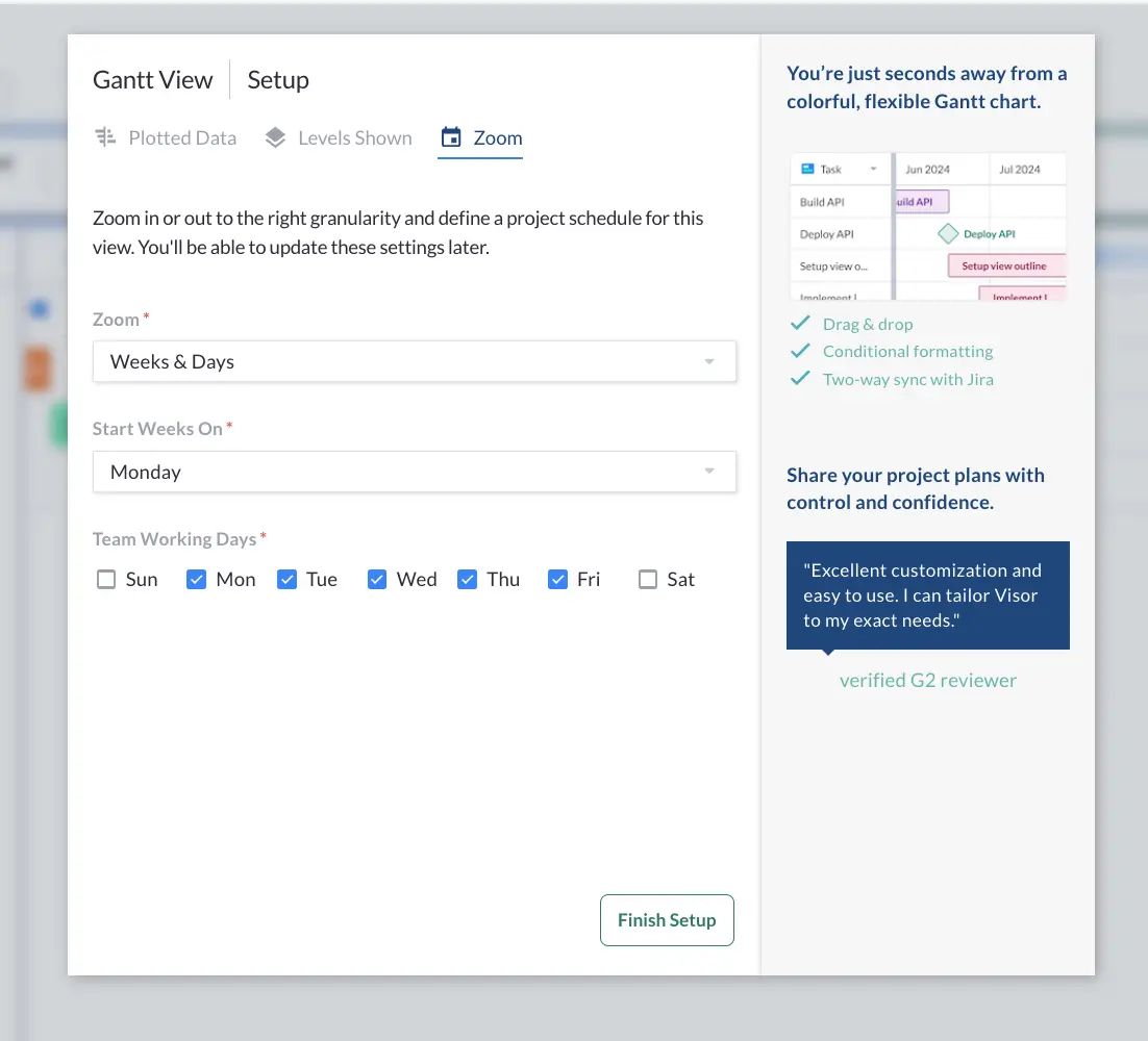 gantt chart step 4: zoom by weeks, days, sprints or months