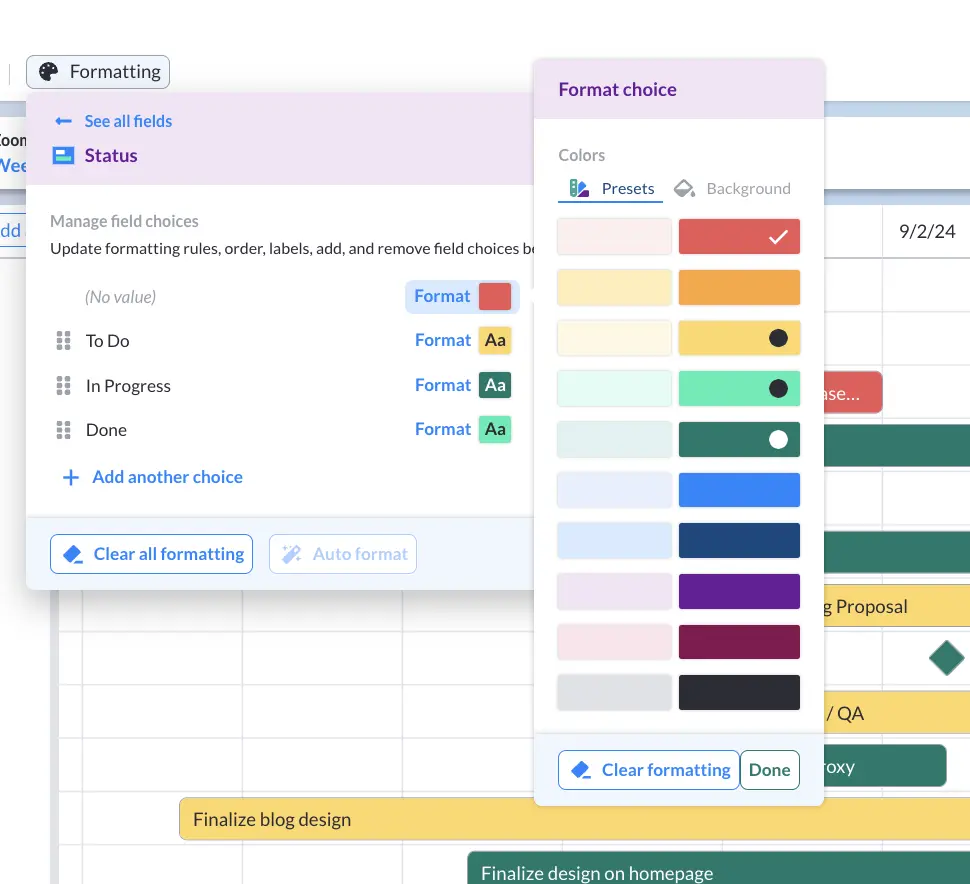 gantt chart step 6a: decided the color presets you want to use in your gantt chart