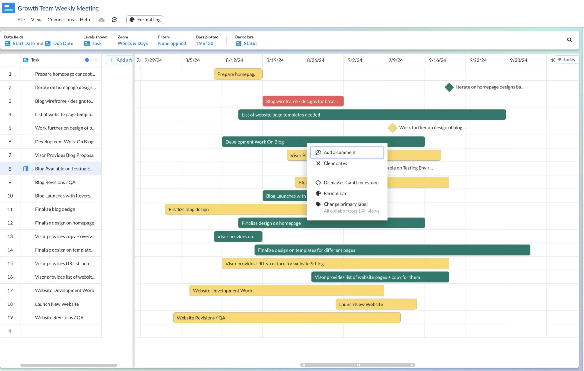 gantt chart step 7: add milestones