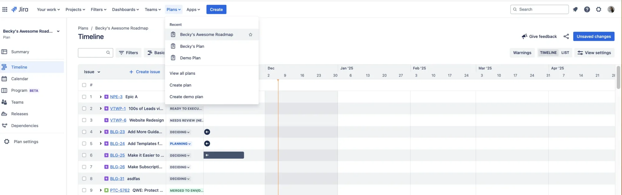 jira advanced roadmaps step 1: select plans in jira