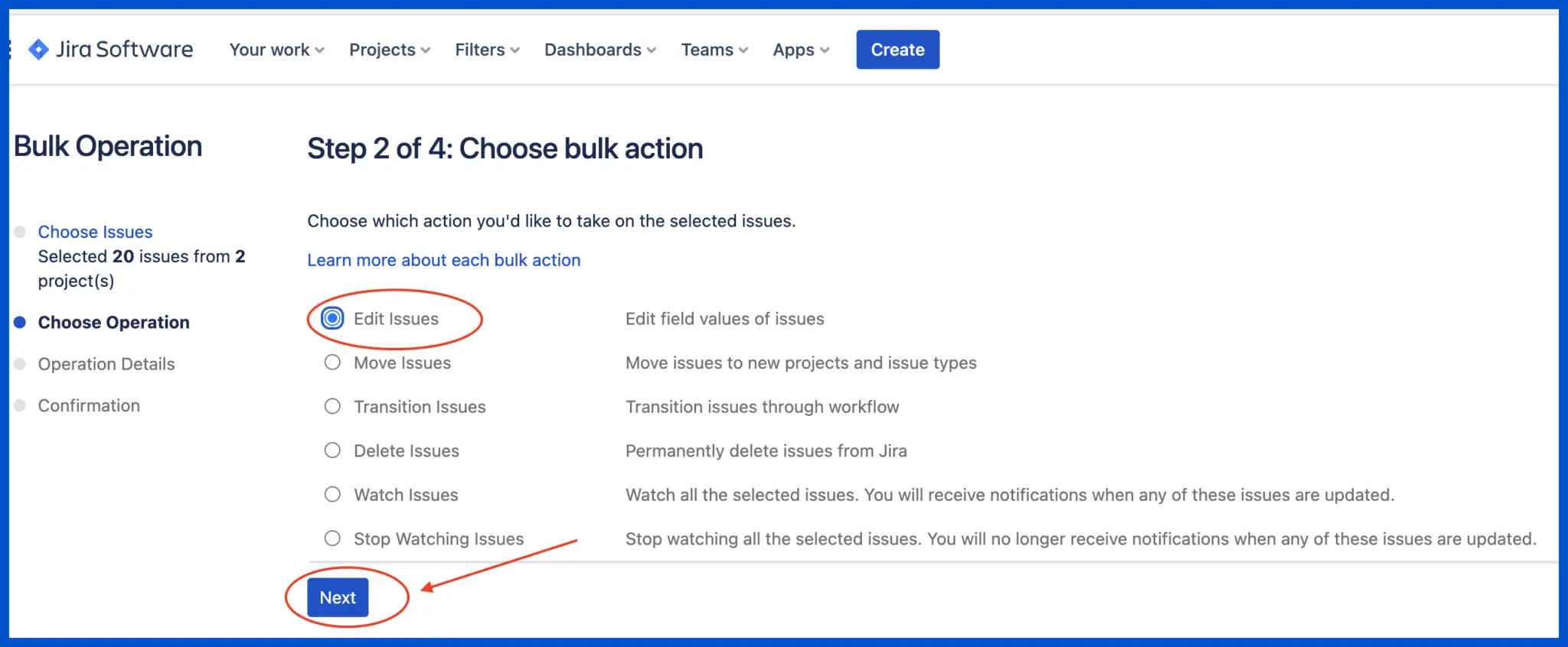 editing all selected issues in jira