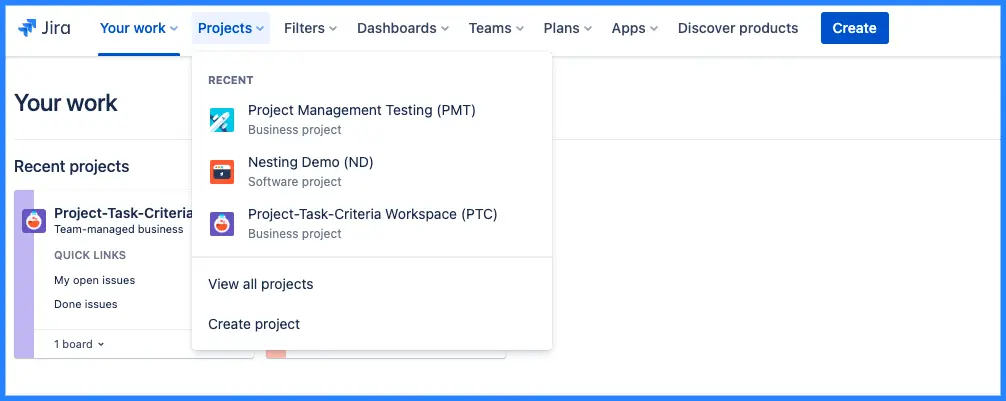 jira timeline step 1: find projects