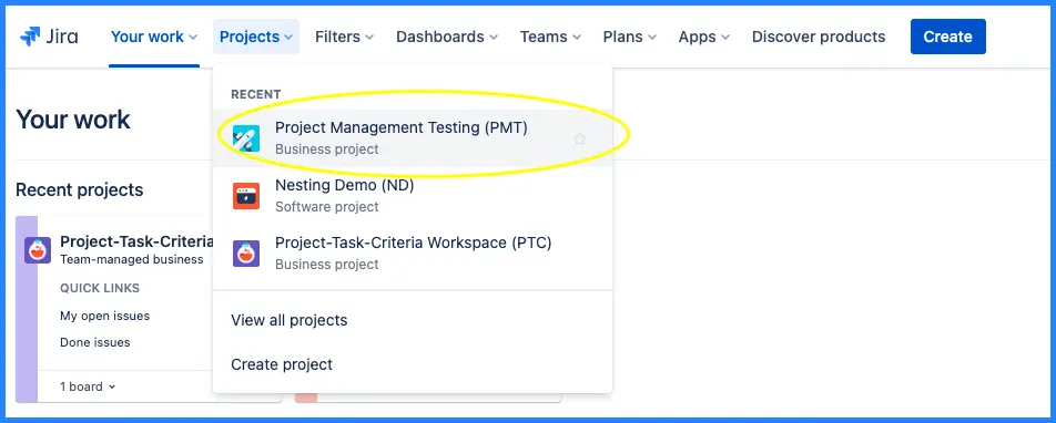 jira timeline step 2: select project you want