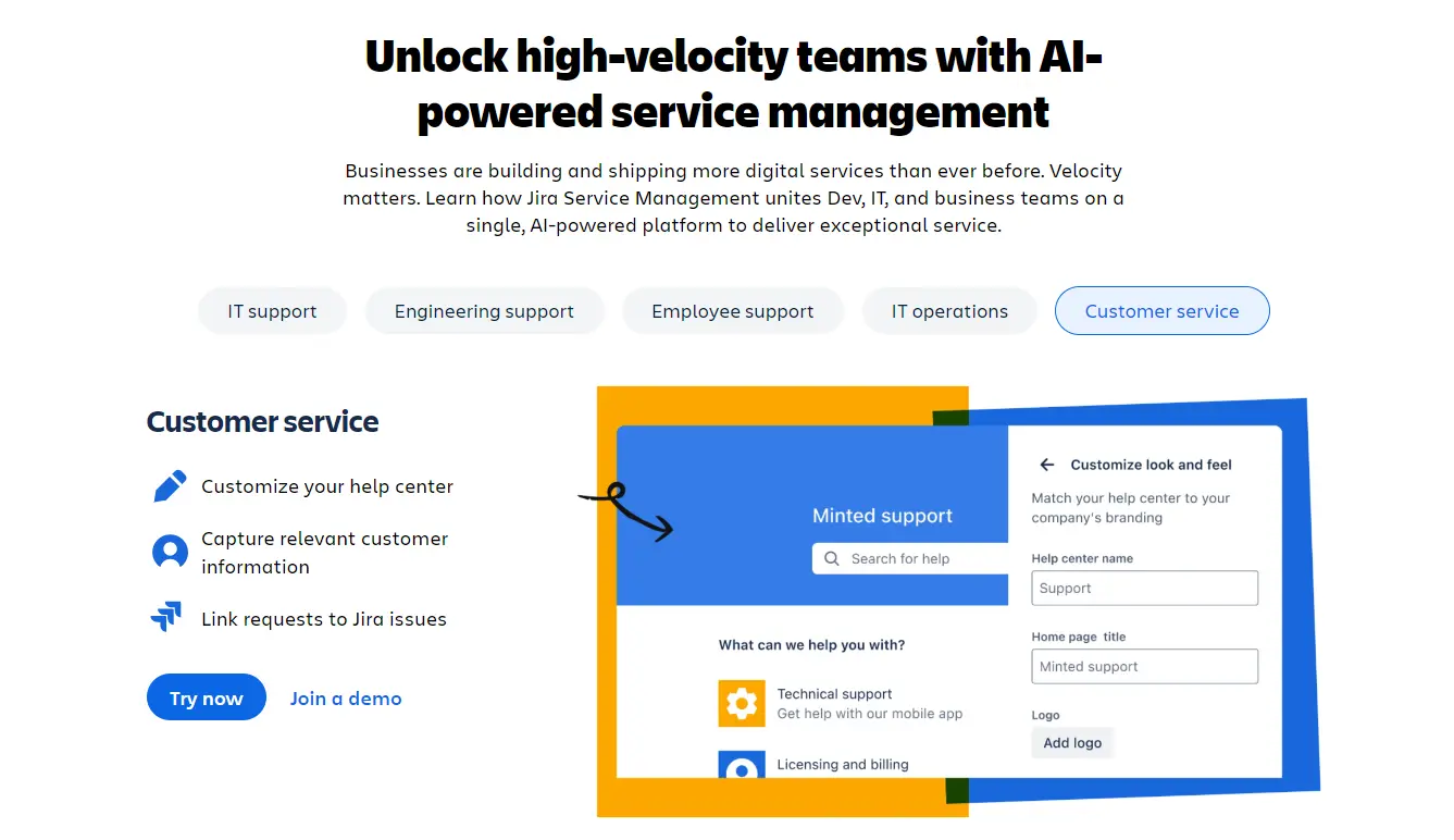 Screenshot of Jira Service Management page