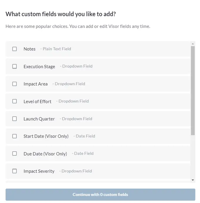 Selecting custom fields to import into a Jira integrated spreadsheet in Visor