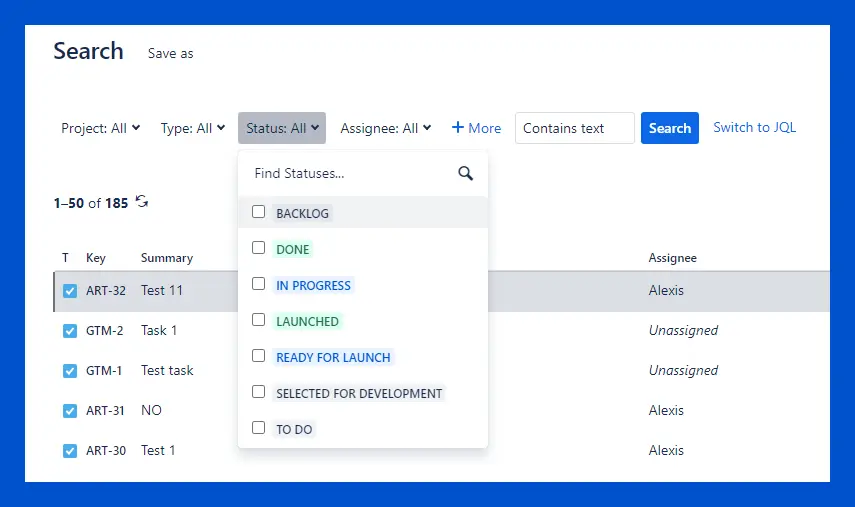 setting up jira backlog filters