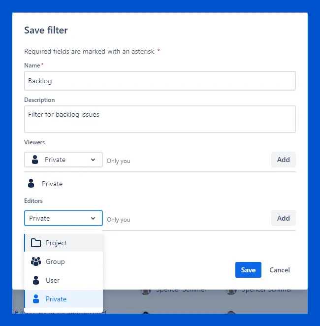 saving jira backlog filter options