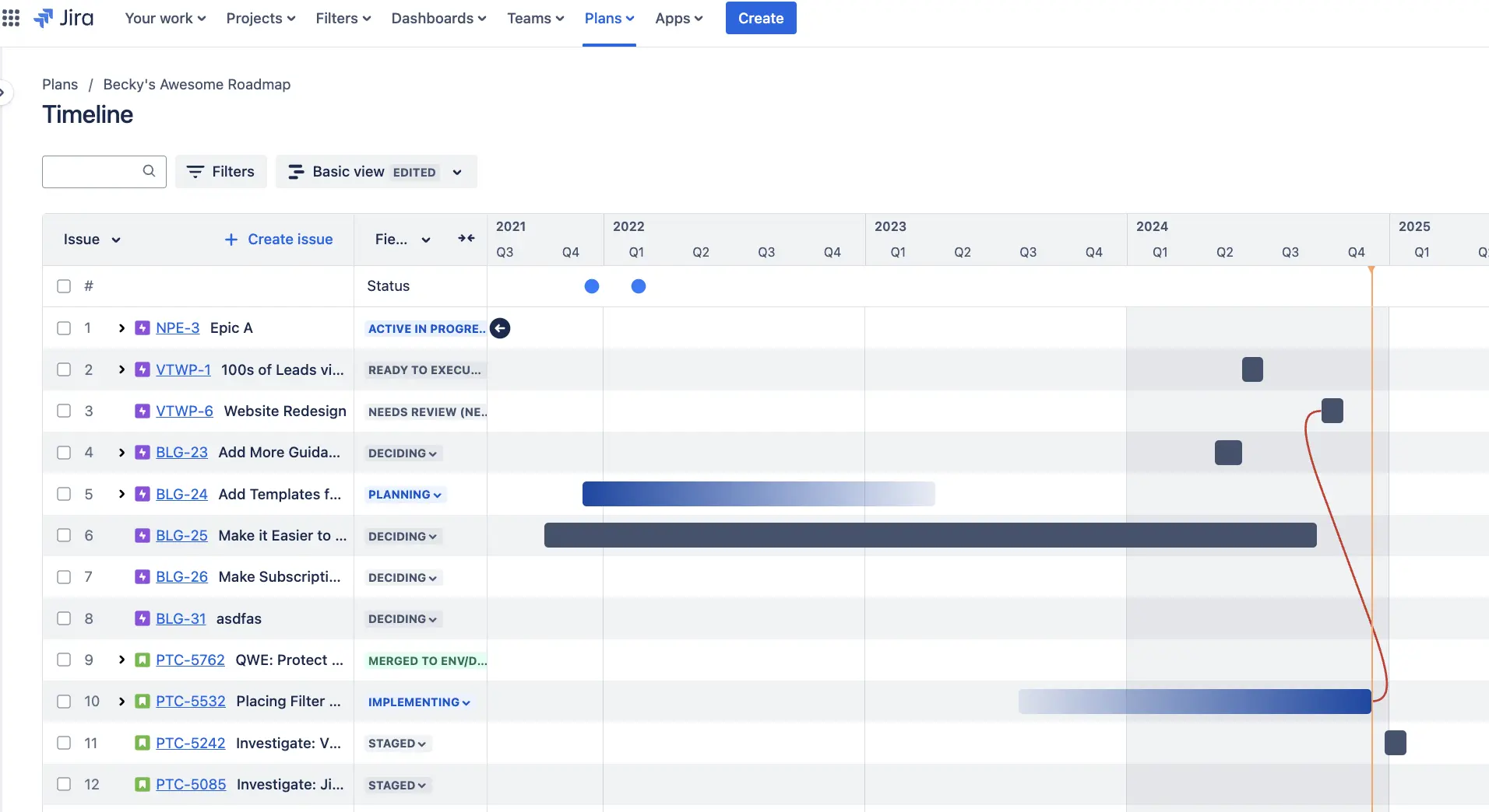 jira timeline roadmap example