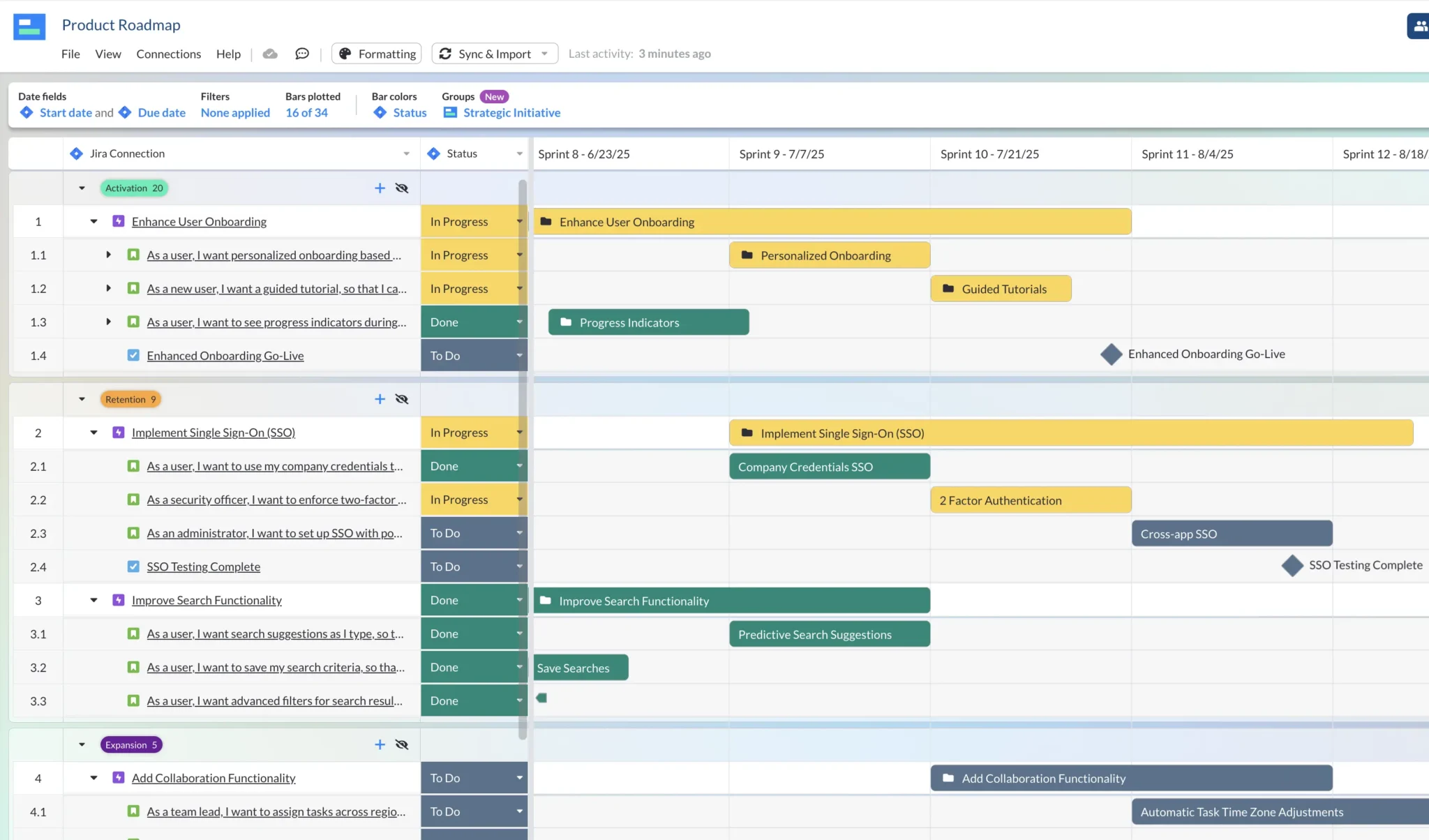 A product roadmap template in Visor, creating using the AI Smart Template technology