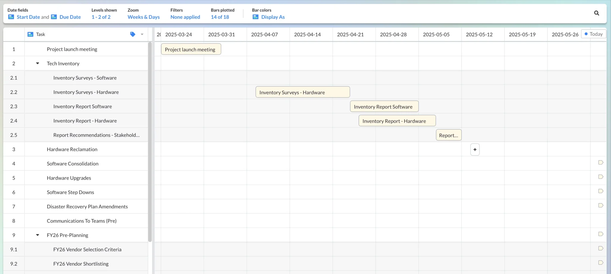 Adding a task directly onto a project roadmap in Visor