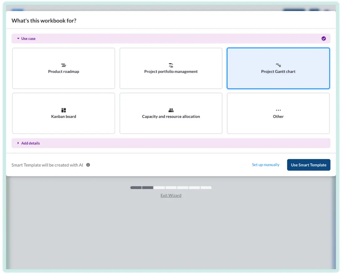 A project timeline template selected on the Smart Template selection screen in the Visor app.