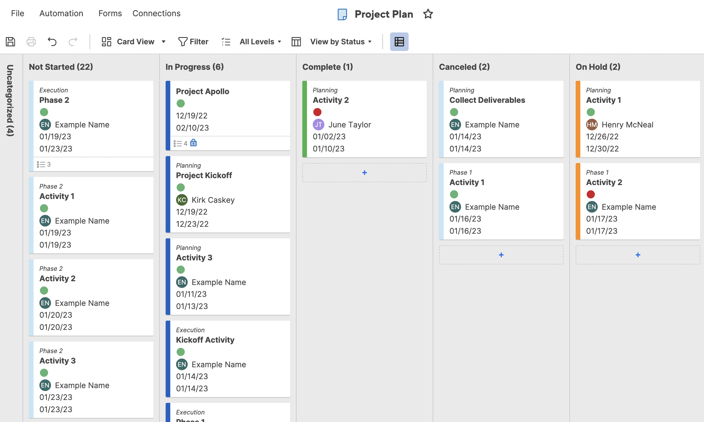 Example of a Kanban board in Smartsheet