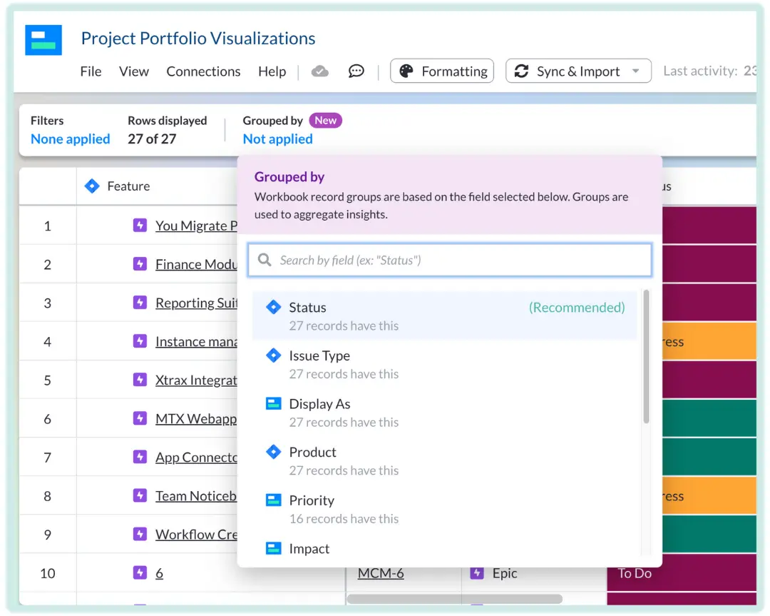 A user selecting which criteria to group his visualization by in Visor.