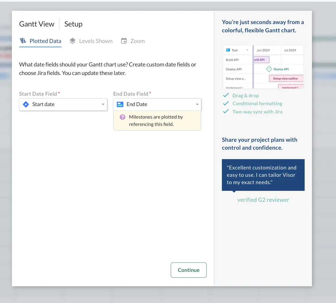 step 2 milestone jira roadmap in visor: plot data