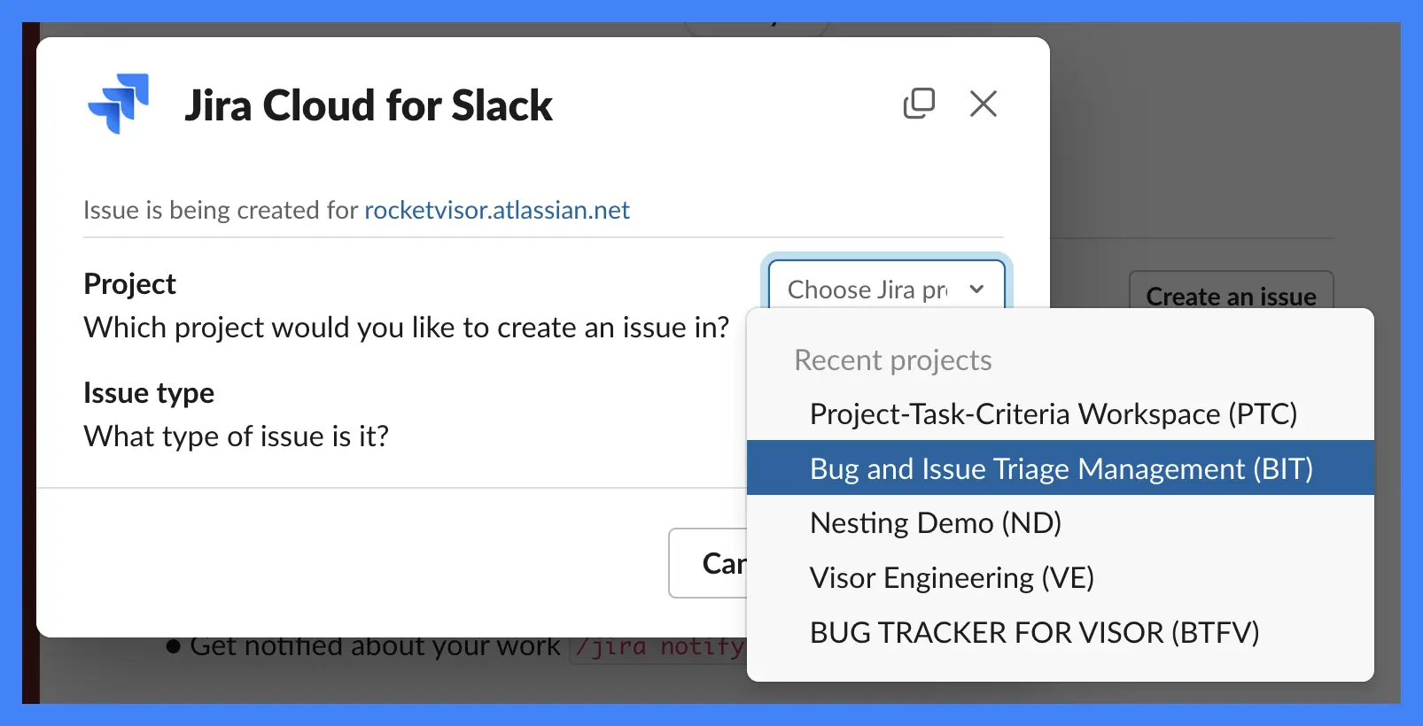 creating a jira ticket with a slack integration