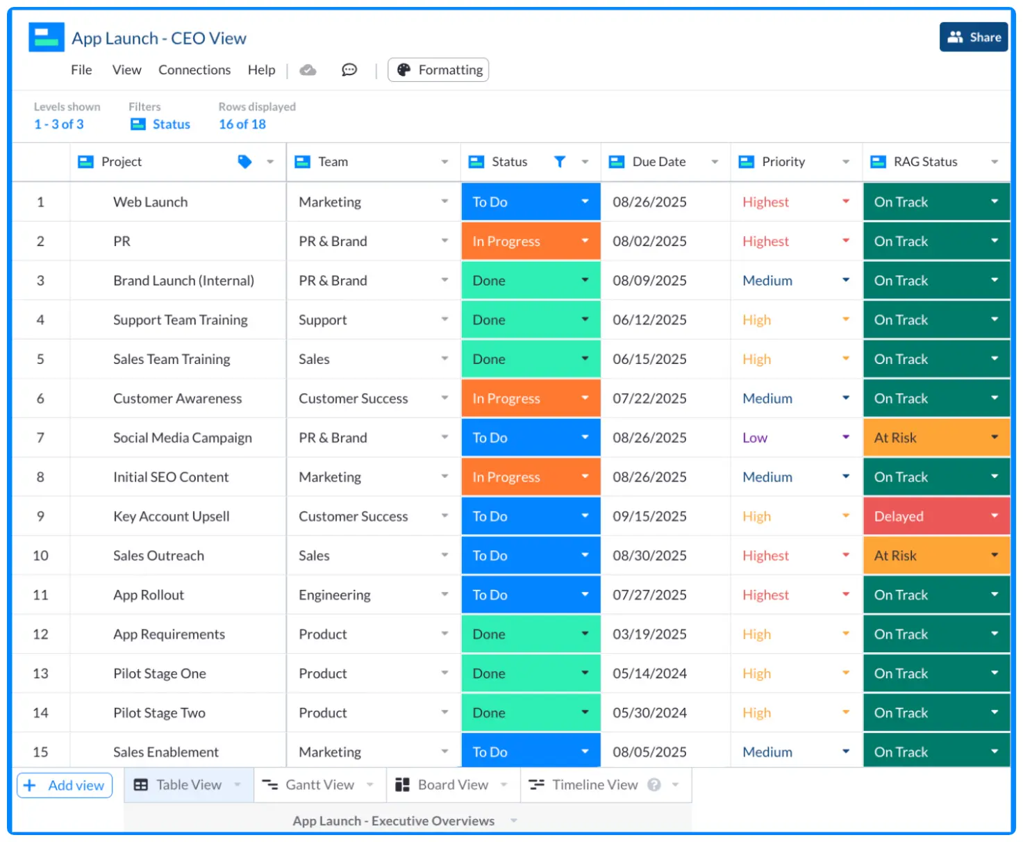 View of a marketing plan overview for CEO displayed in Visor