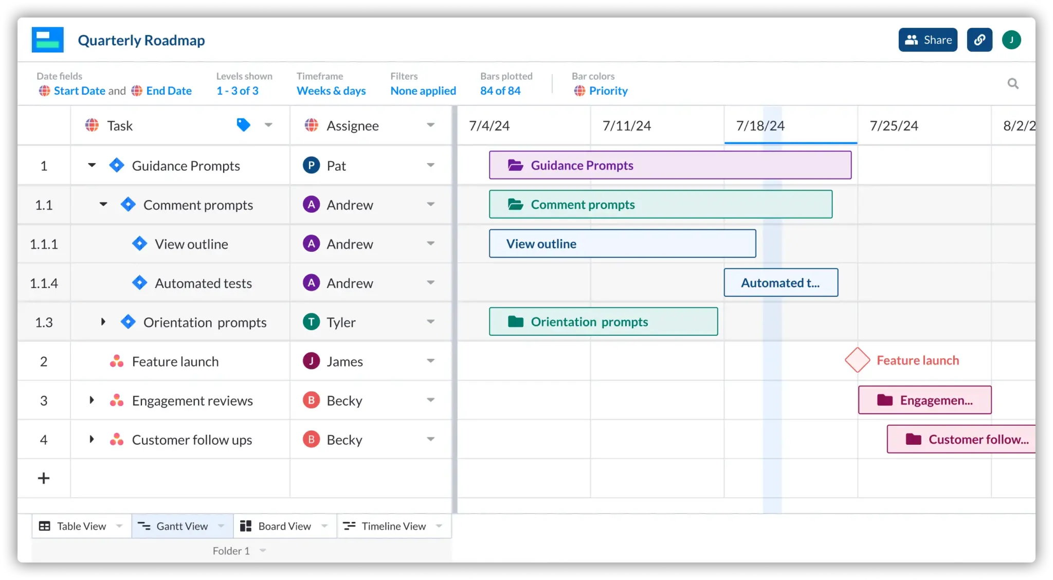 Roadmap in Visor using a Jira and Asana integration to display tasks from both systems in one roadmap