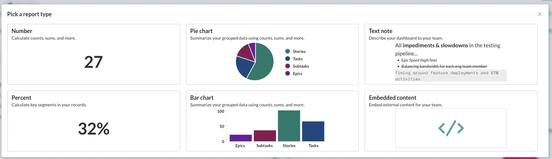 Dashboard report selector in Visor