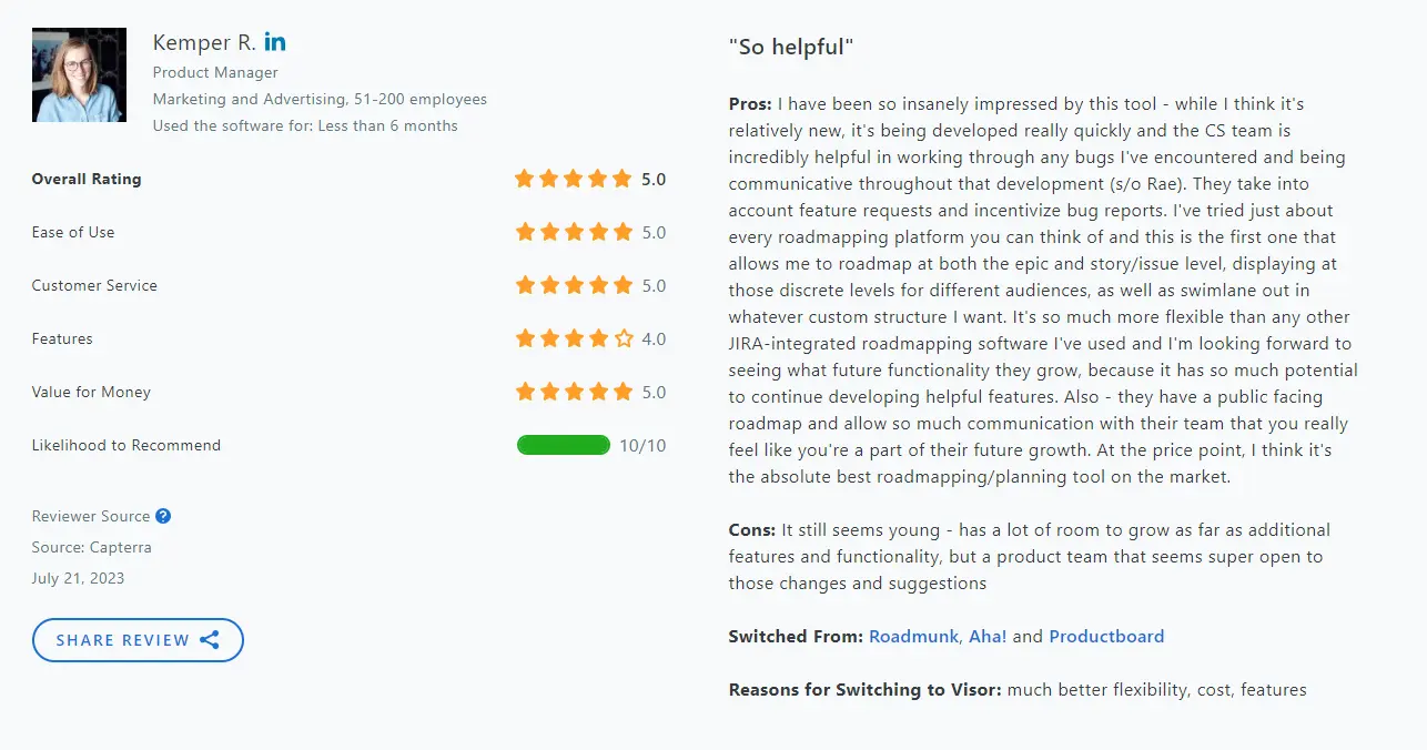 A review of Visor on Capterra