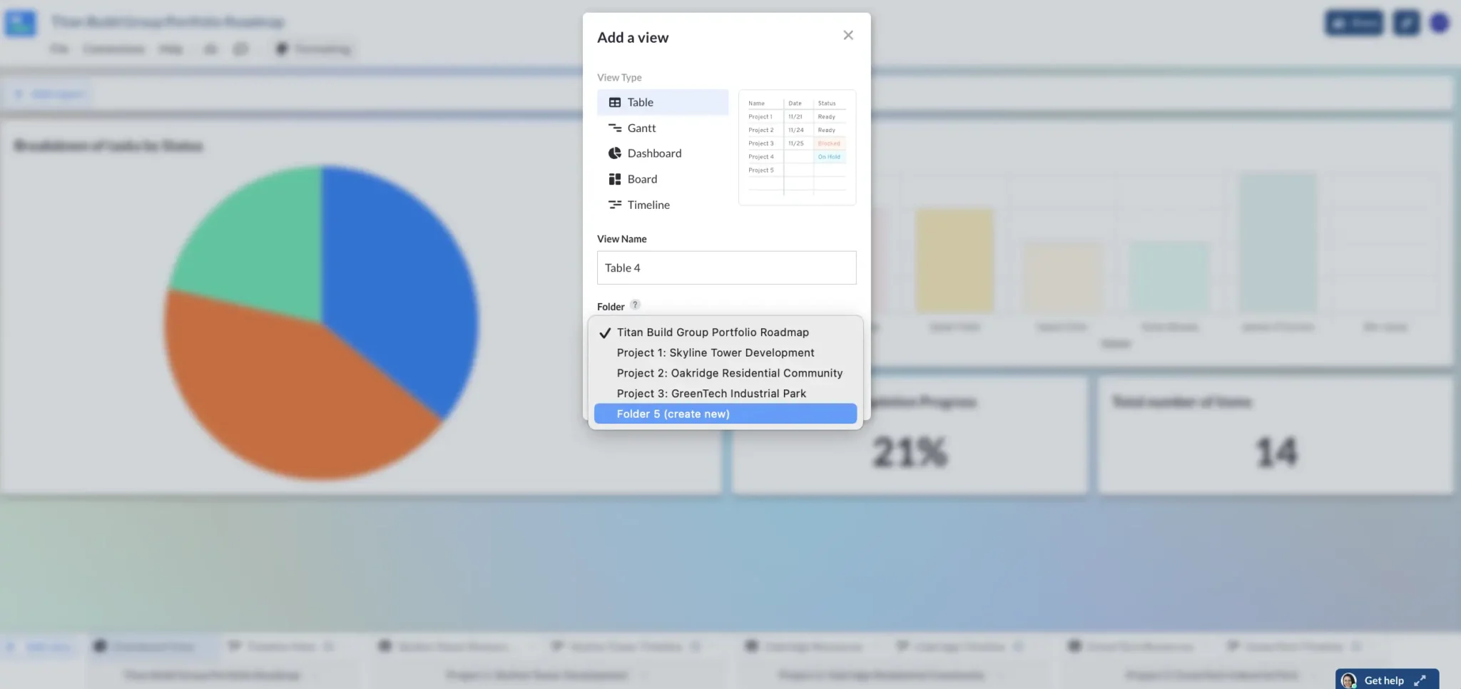 adding new views to a portfolio roadmap