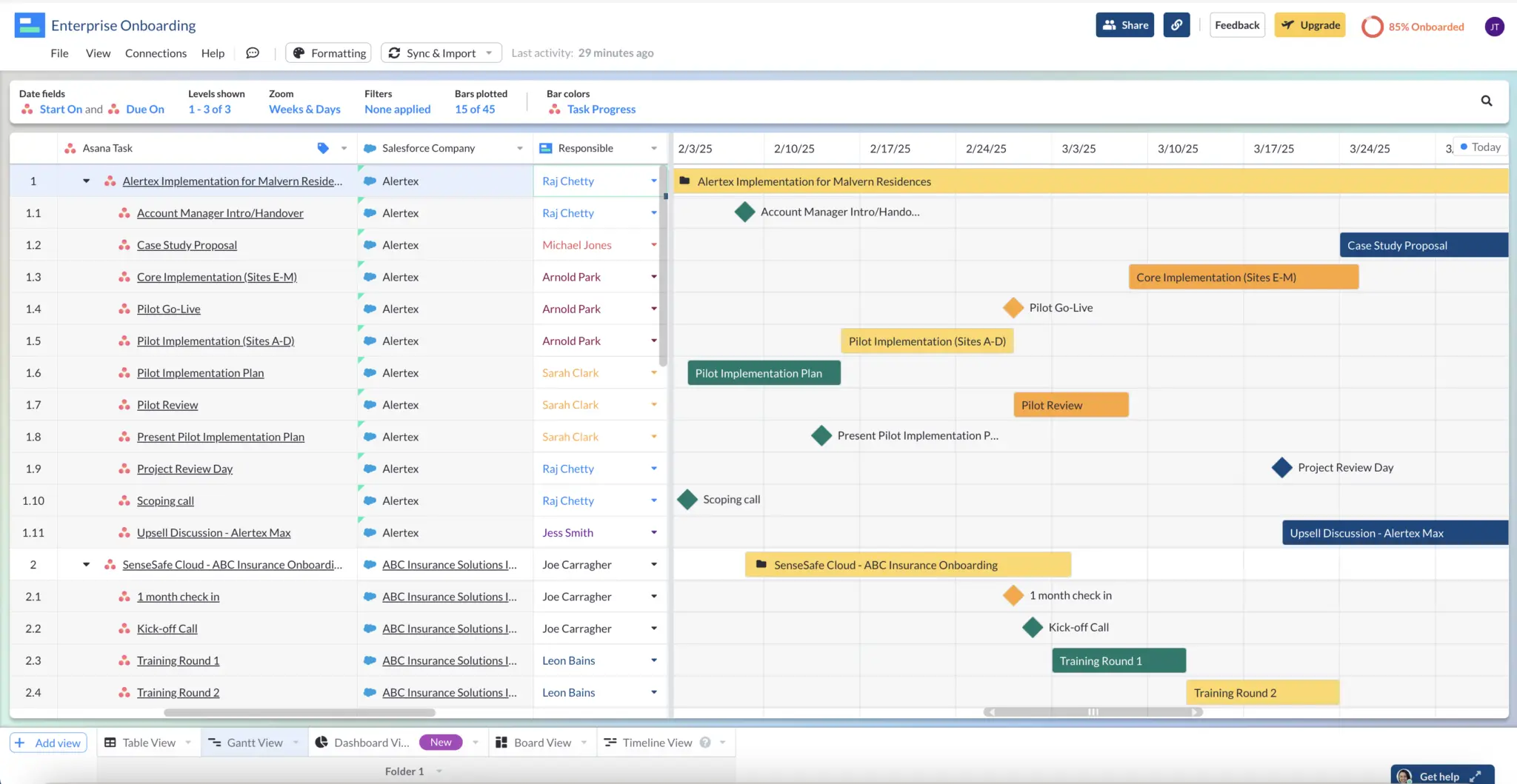 asana integrated gantt in visor with nesting