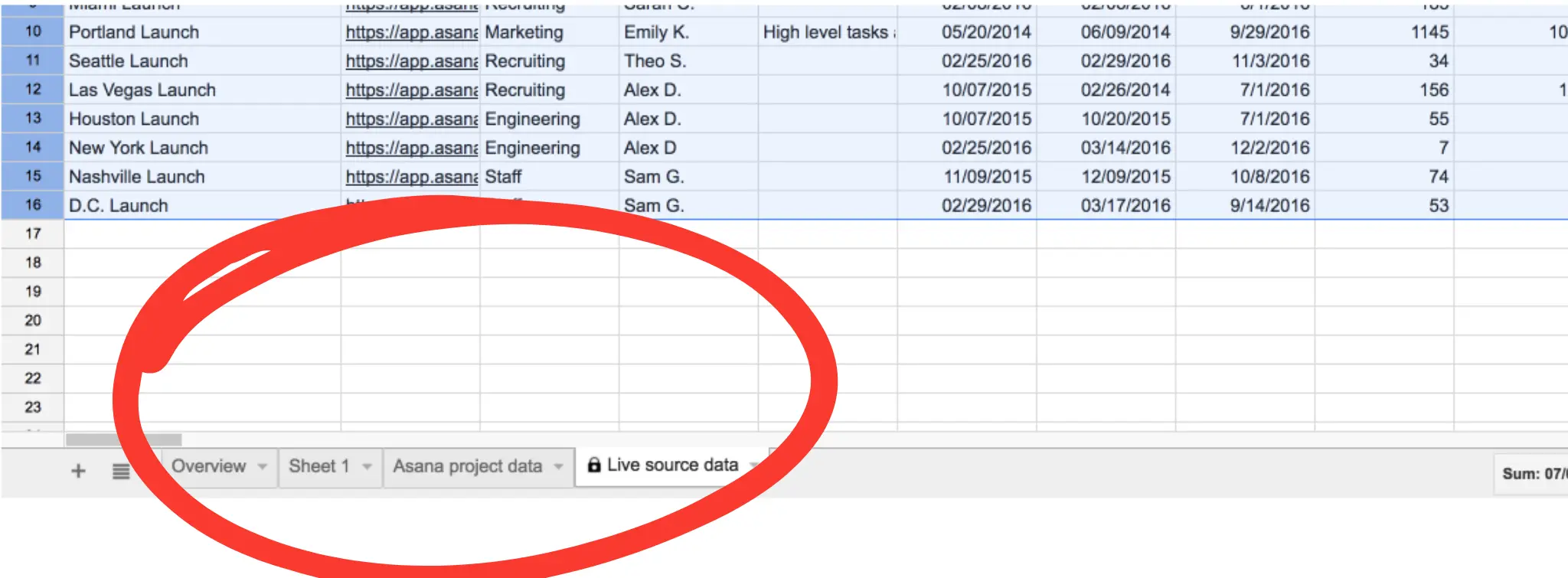 asana google sheets tabs