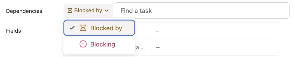Asana’s native dependencies field