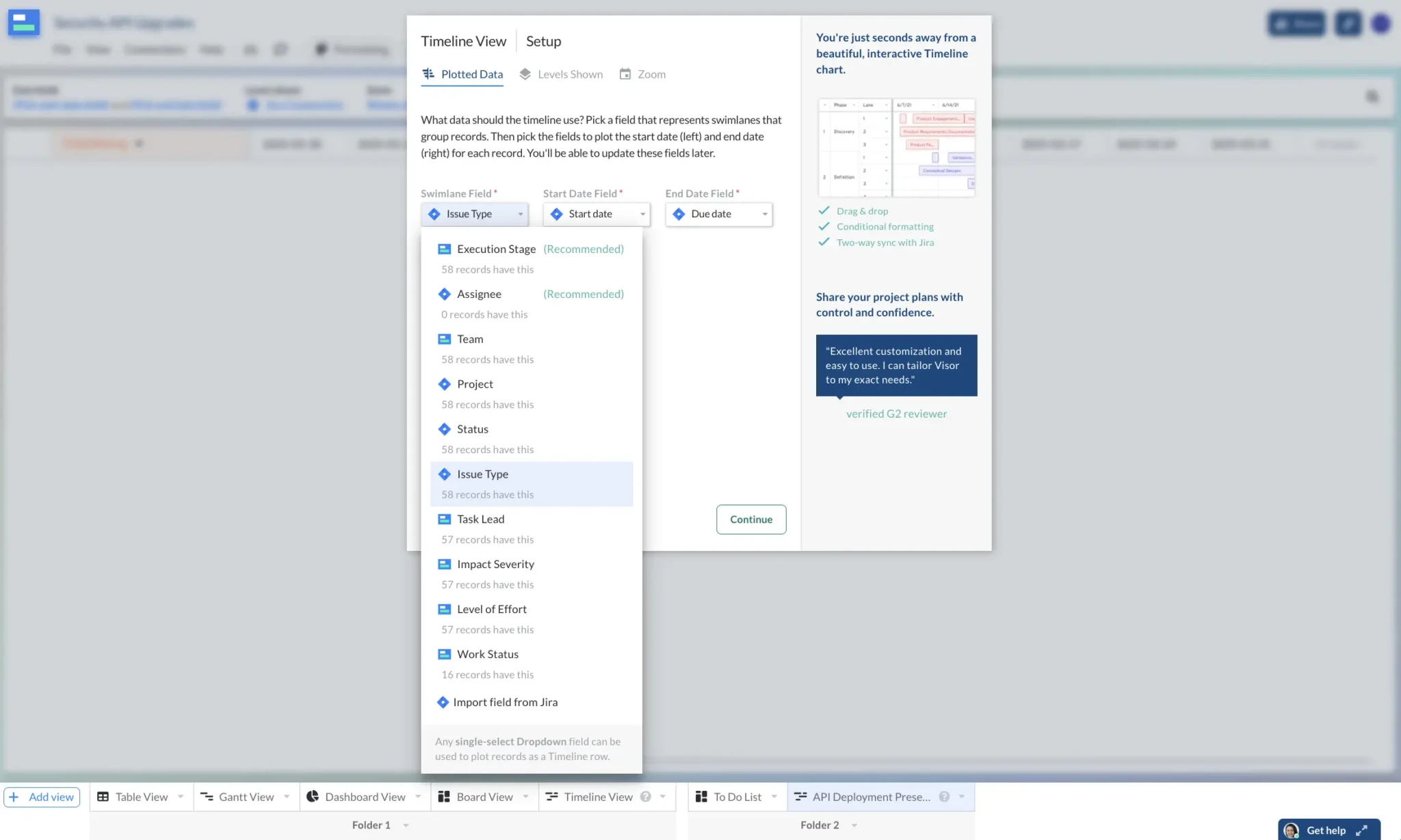 choosing timeline details in a new visor view