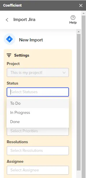 coefficient jira integration screen