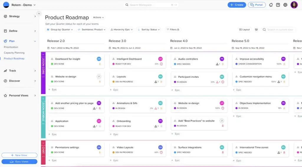 a roadmap in craft.io