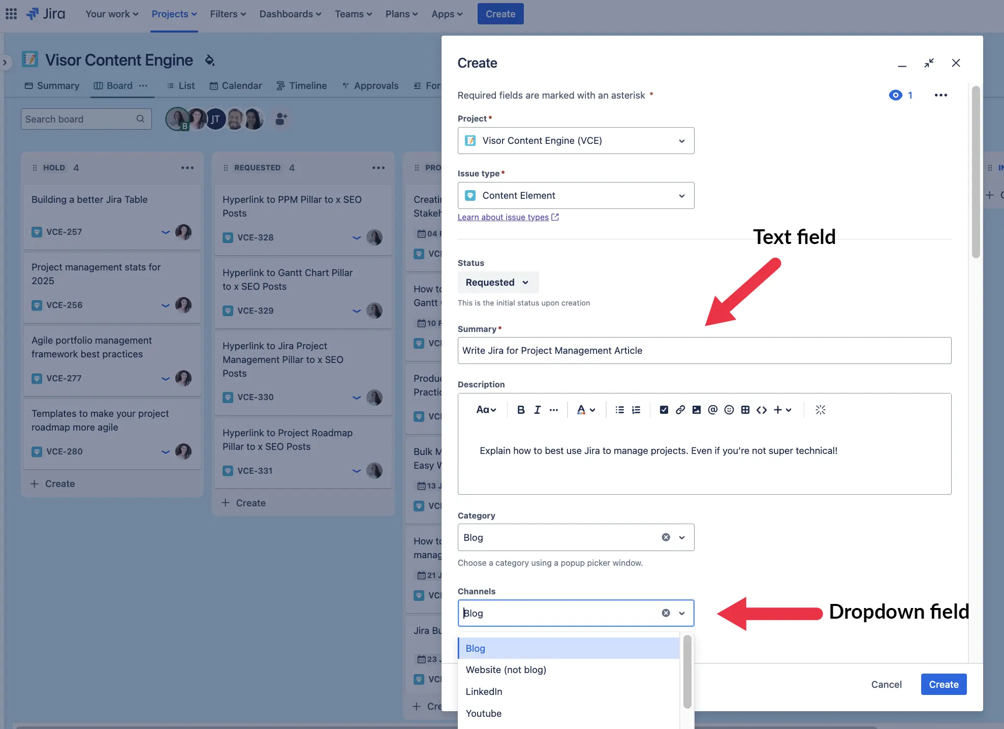 examples of fields in a jira issue