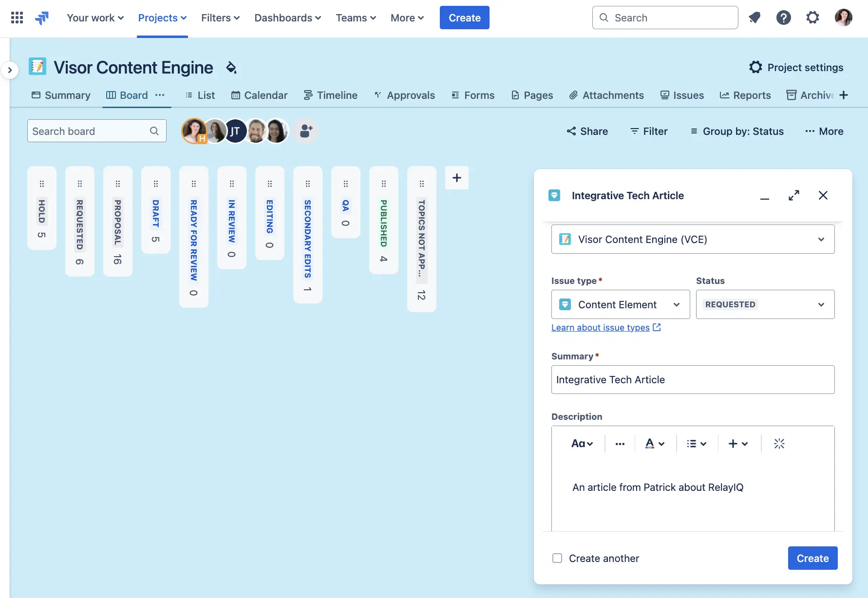 creating an issue in jira