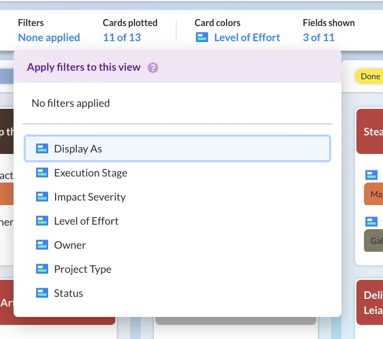 Visor filtering options