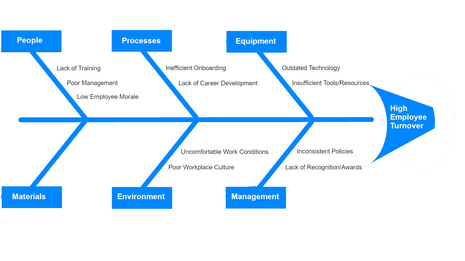 Sample of a Fishbone Diagram illustrating causes for high employee turnover