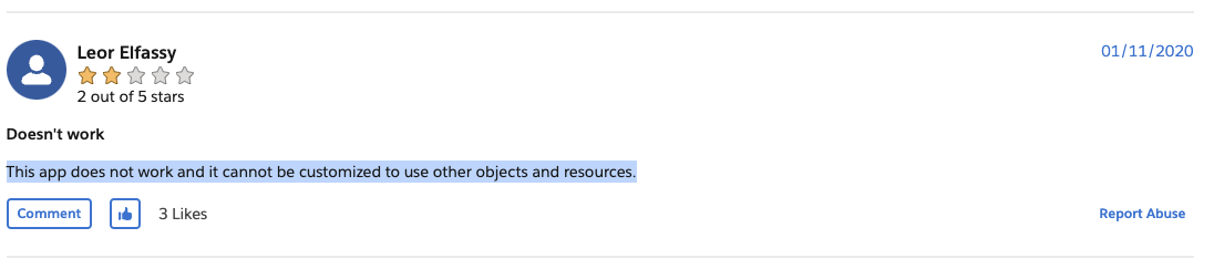 Screenshot of a review from Salesforce’s App Exchange