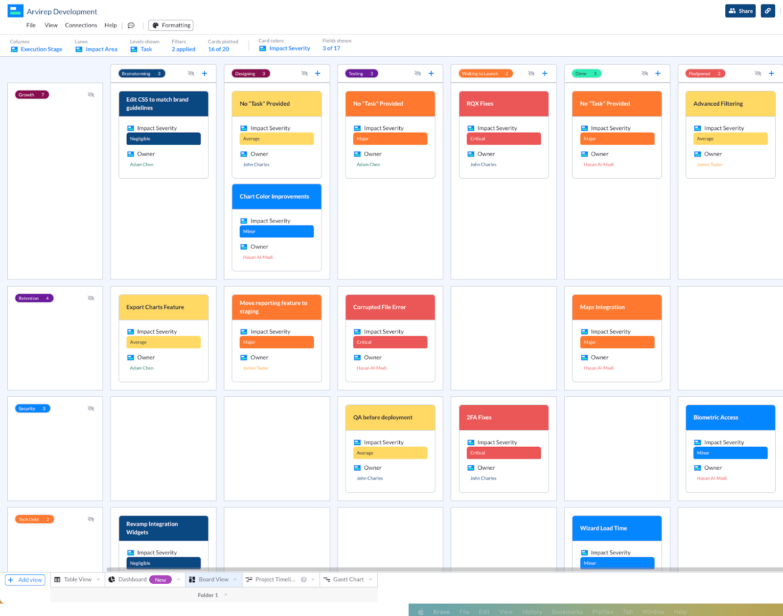 A scrum roadmap created in Visor’s Kanban board view