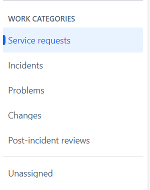 Screenshot of how different request types are grouped in Work Categories.