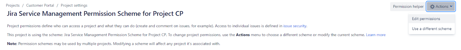 Screenshot showing how you can select “Edit Permissions” from the Action menu