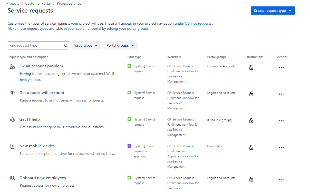 List of template types you can use in Jira