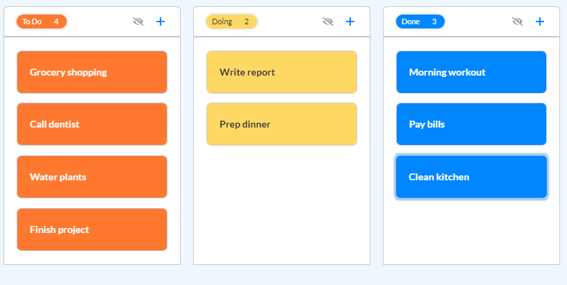 Personal Kanban board template with To Do, Doing, and Done columns