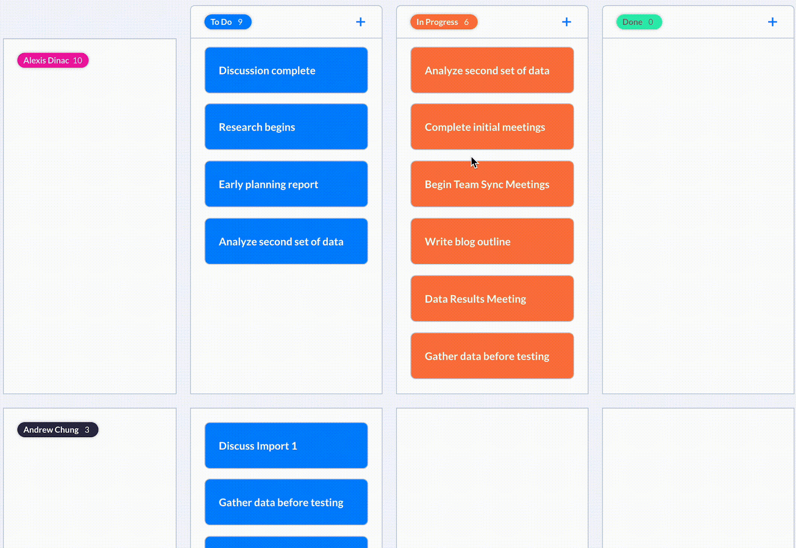 An example of a kanban board in Visor