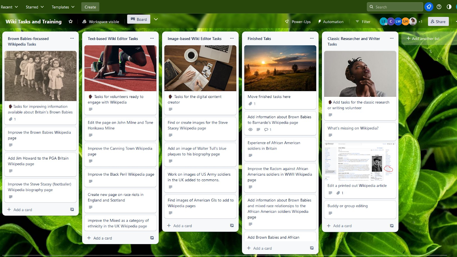 Example of a Trello board including cards with images. 