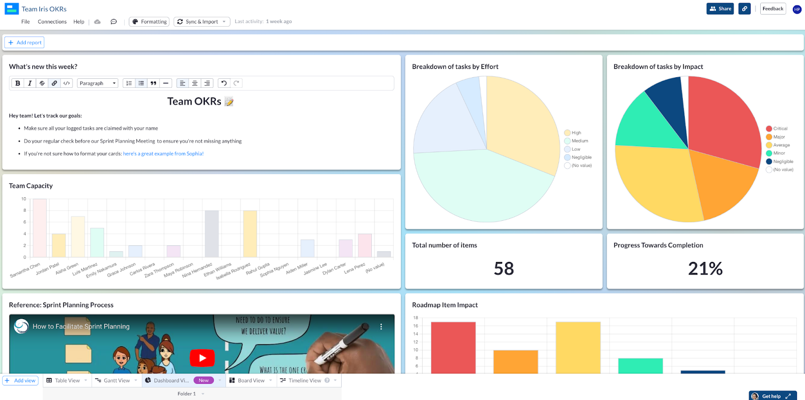 OKR dashboard view in Visor