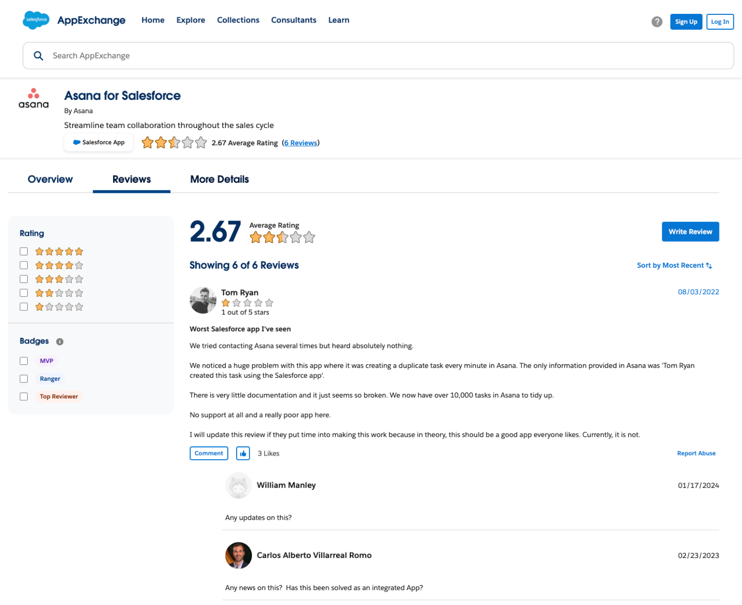 Reviews of Asana for Salesforce in the Salesforce AppExchange