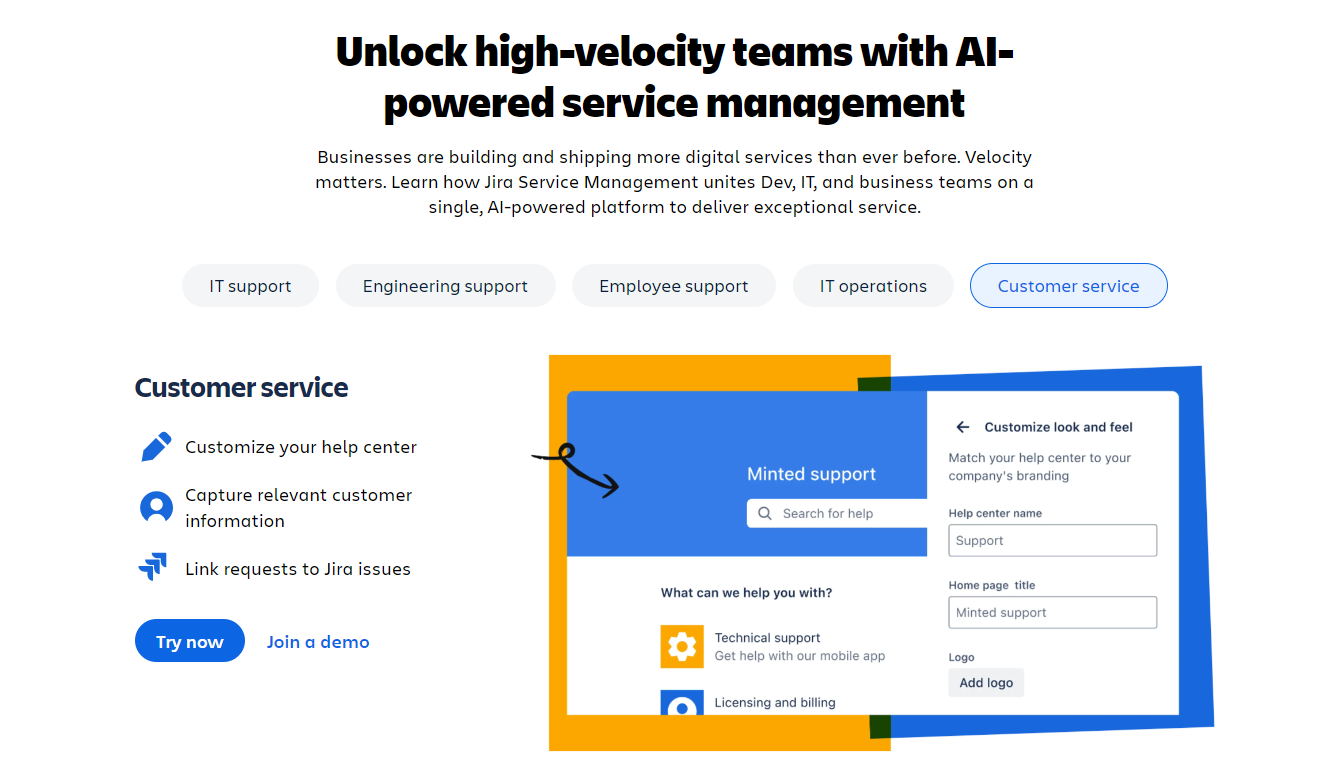 Screenshot of Jira Service Management page