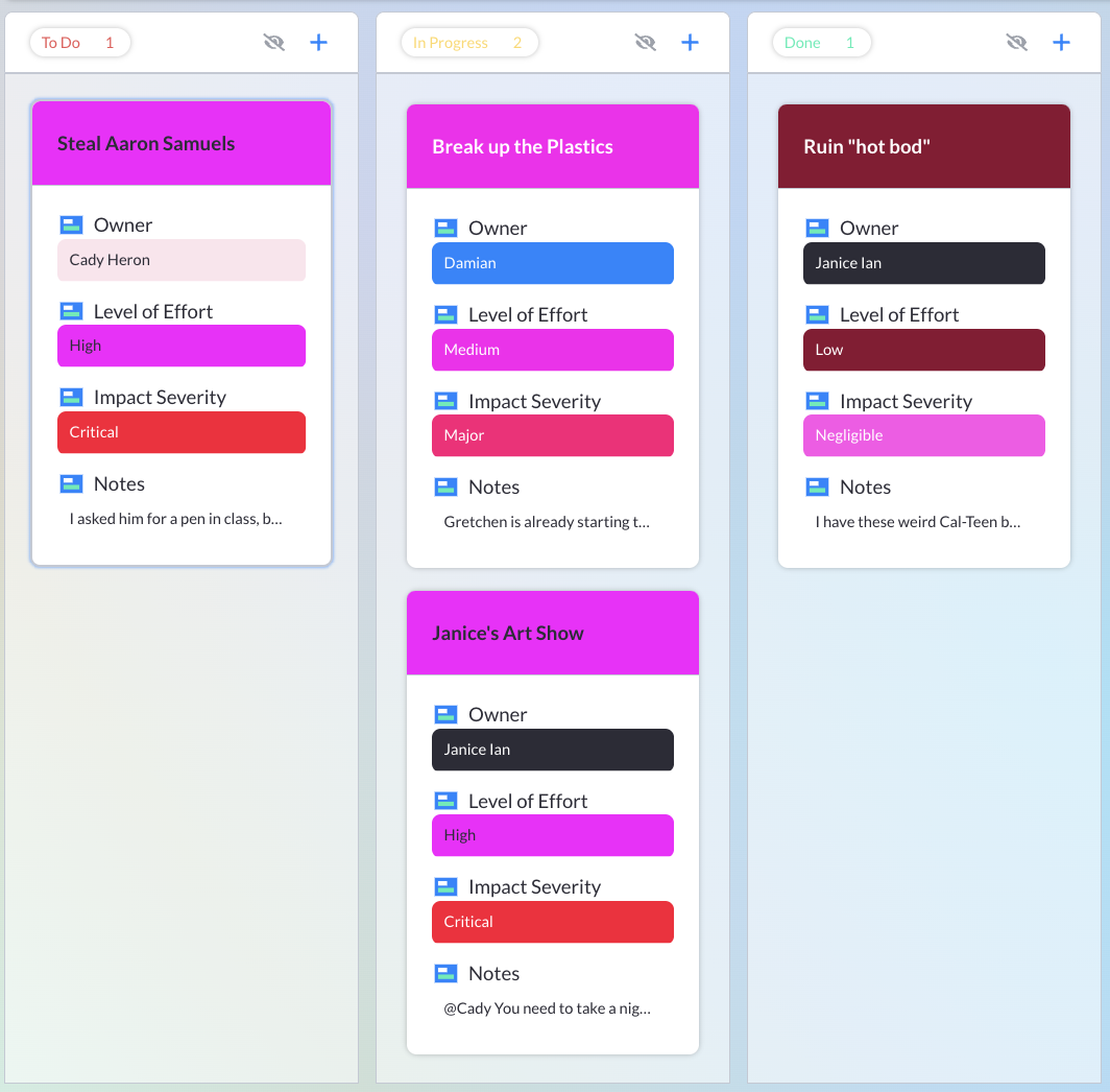 Detailed card views in a Visor Kanban